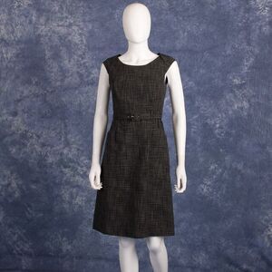 Merona Audrey Hepburn Style Charcoal Grey LBD Belted Midi Dress 2